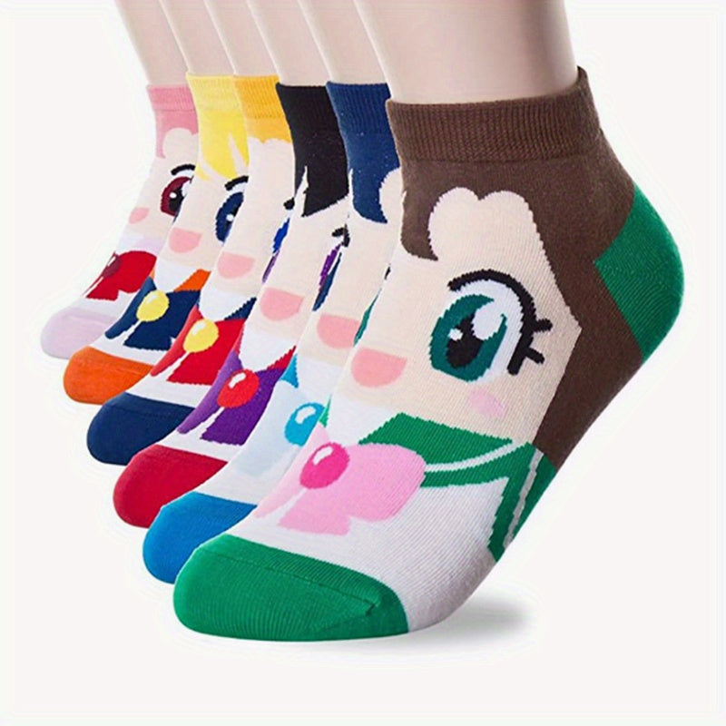 6 Pairs Cartoon Socks & Funny Crew Short Stockings Women's Hosiery