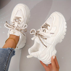 Women's Platform Sneakers Lace Up Low Round Toe Heightening Breathable Shoes