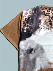 Men's Leopard Print Sports T-shirt Round Neck Tee Shirt