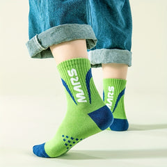 5 Pairs Boy's Letter Crew Socks Cotton Blend Comfy Casual Style