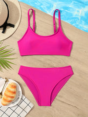 Girls Solid Swimsuit Set Cami Top Briefs Bikini Swimwear Set
