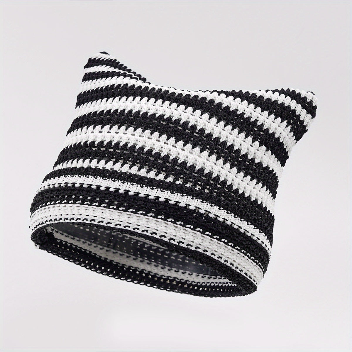 Y2K Striped Cat Ear Knit Hat Summer Ice Silk Beanie