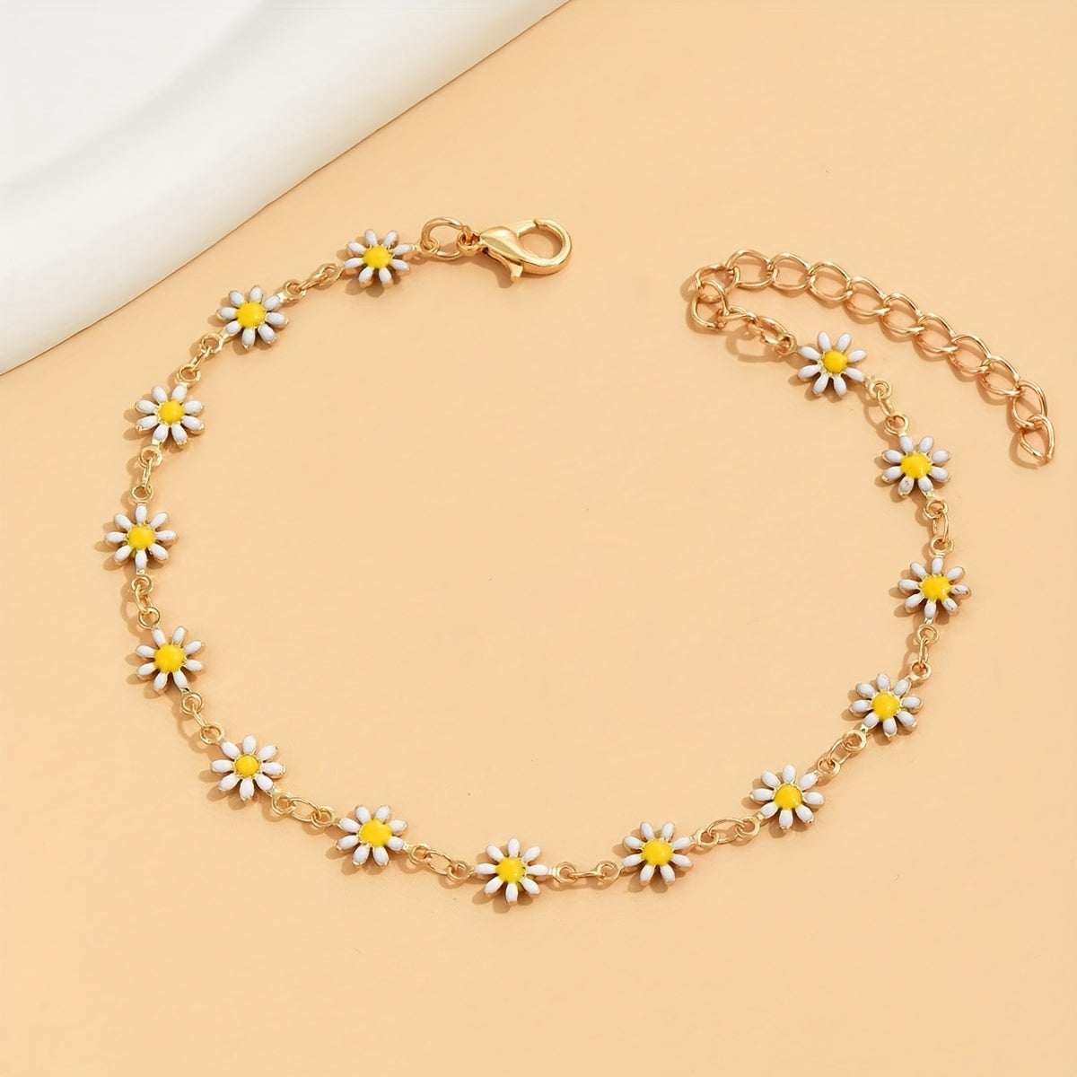 Oil Flower Beads Chain Anklet 14K Plated Alloy Bracelet