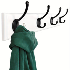 Wooden Coat Rack Wall Mount With 4 Hooks Silvery Wood