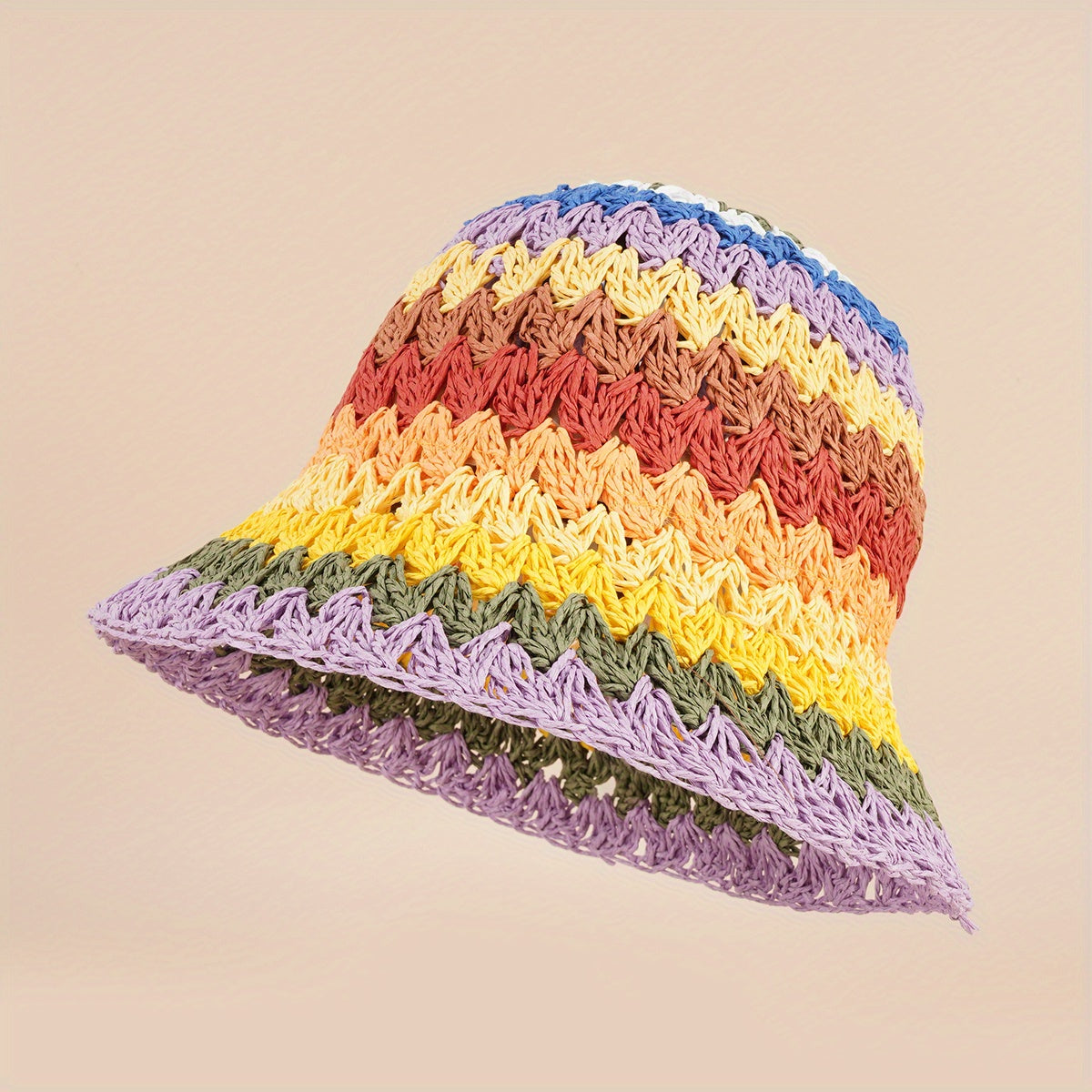 Rainbow Straw Woven Bucket Hat Stylish Face Shield For Men