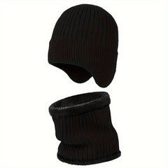 Winter Knitted Beanie Hat & Scarf Set Wool Ear Protection Warm Neck Gait