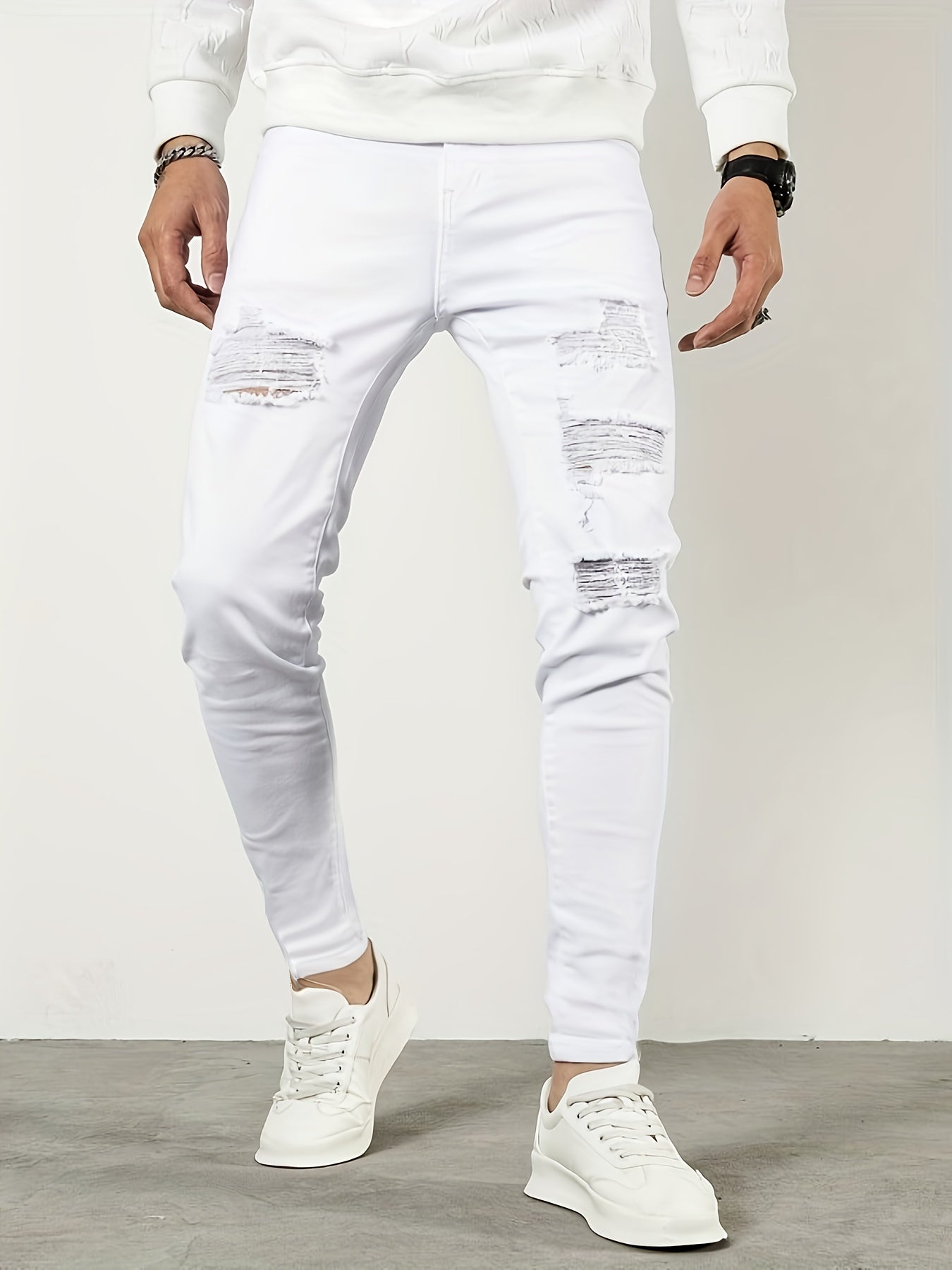 Men's Slim Fit Ripped Jeans Casual Street Style Denim Pants