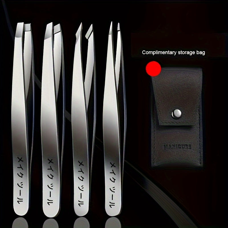4pcs Stainless Steel Tweezers Precision Eyebrow Remover