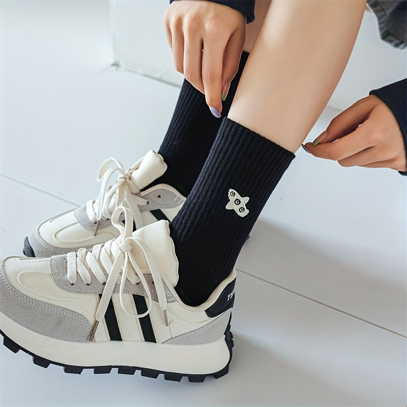 5 Pairs Letter Embroidery Crew Sports Socks Women's Stockings