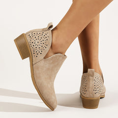 Women's Block Heel Ankle Boots V-Cut Pointed Toe Slip-On Short Boots