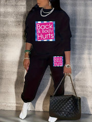 Women's Plus Art Letter Print Fleece Sweatshirt & Jogger Sweatpants Set