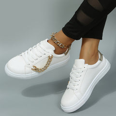 Chain Decor Skate Shoes Faux Leather Outdoor Sneakers