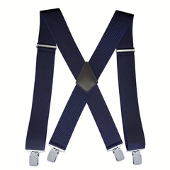 Men's X-Shaped Adjustable Suspenders with Four Clips - 4 Colors
