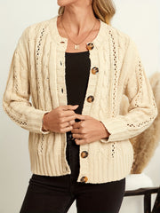 Casual Sweater Solid Cable Button Up High Stretch Cardigan