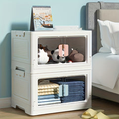 Movable Folding Storage Box Double Open Door Transparent Finishing Storage Box