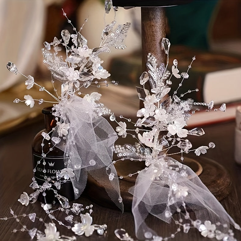 Crystal Beads Flower Veil Sweet Wedding Headwear With Clip Hair Accessories