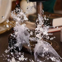 Crystal Beads Flower Veil Sweet Wedding Headwear With Clip Hair Accessories