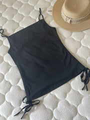 Drawstring Cowl Neck Cami Top Slim Sleeveless Sexy Solid Spaghetti