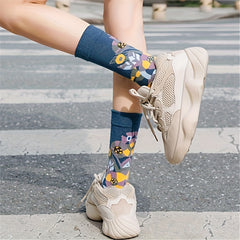 6 Pairs Floral Print Socks Comfy & Breathable Women's Mid Tube Stockings