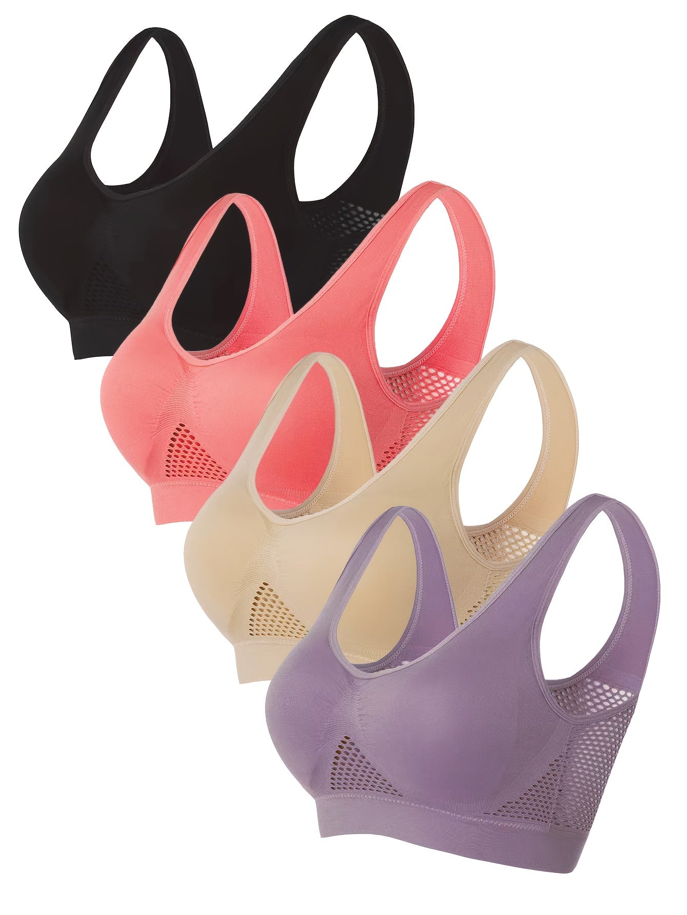 4pcs Seamless Mesh Sports Bras Running Yoga Vest Lingerie