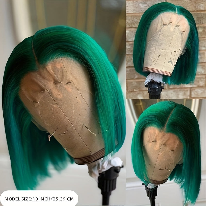 Green Short Bob Wig 13x4 Lace Front Human Hair Transparent Lace Brazilian Women