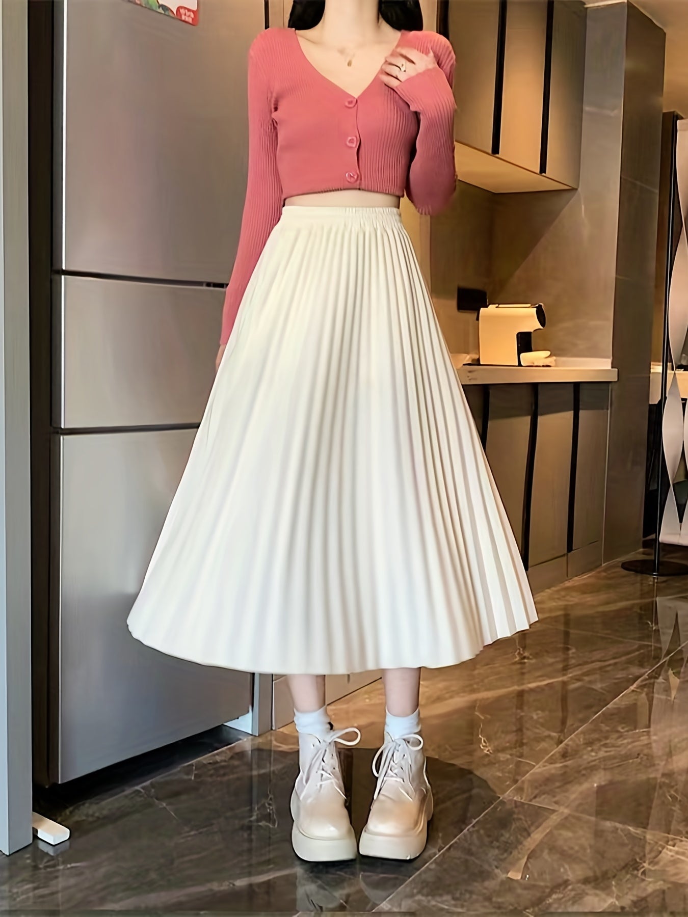 High Waist Pleated Skirt Casual Women's Clothing