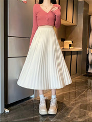 High Waist Pleated Skirt Casual Women's Clothing