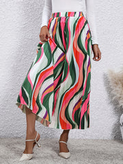 Abstract Print Pleated Maxi Skirt Women's Clothing