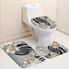 Christmas Waterproof Shower Curtain Set with Non Slip Mat and Toilet Seat Cover