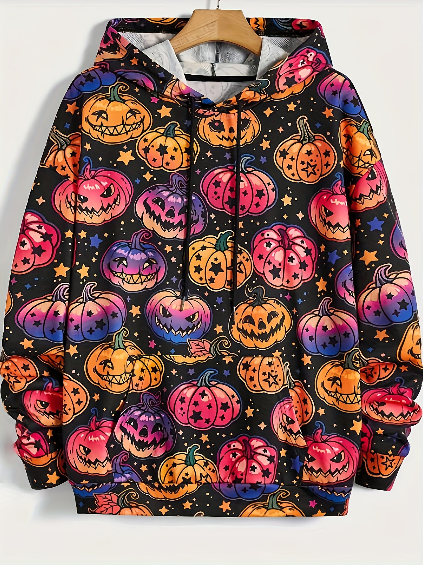 Halloween Print Hoodies Men Graphic Sweatshirt Kangaroo Pocket