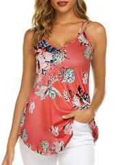 Floral Print V Neck Cami Top Sleeveless Loose Fit Women's Clothing