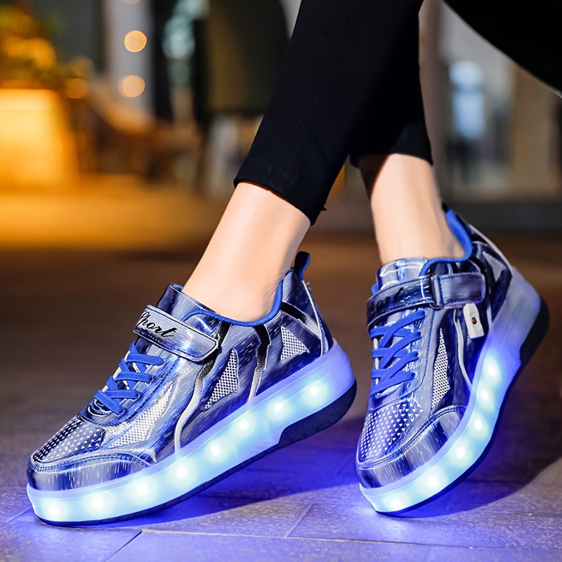Girl's LED Light Up Roller Shoes With Hook And Loop Fastener