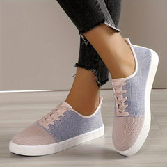 Women's Two Tone Lace-up Walking Shoes Breathable Knit Flats