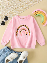 Girl's Rainbow Print Sweatshirt Long Sleeve Crewneck Pullover Tops