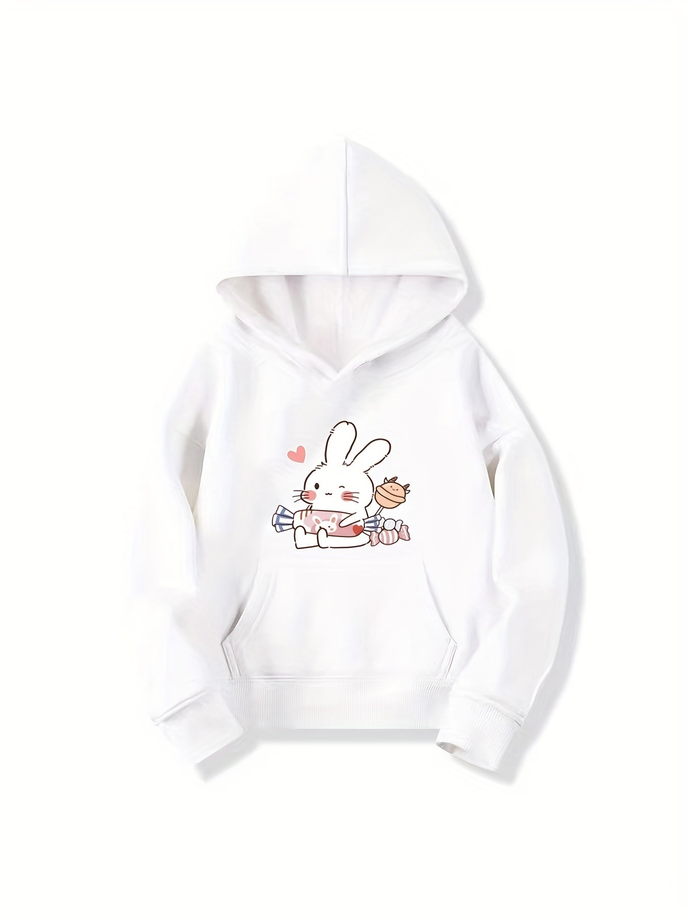 Kid Teen Girls' Bunny And Candy Hooded Sweatshirt Top