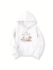 Kid Teen Girls' Bunny And Candy Hooded Sweatshirt Top