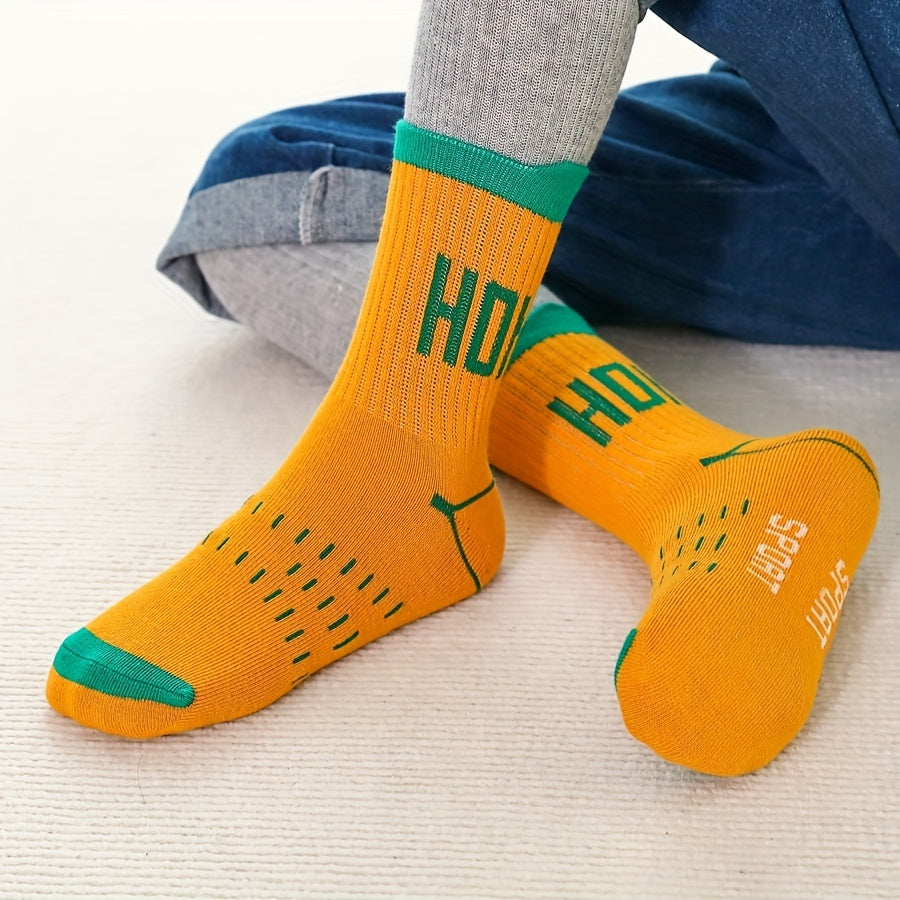 5pairs Boys Kids Letters Print Socks Casual Sports Socks
