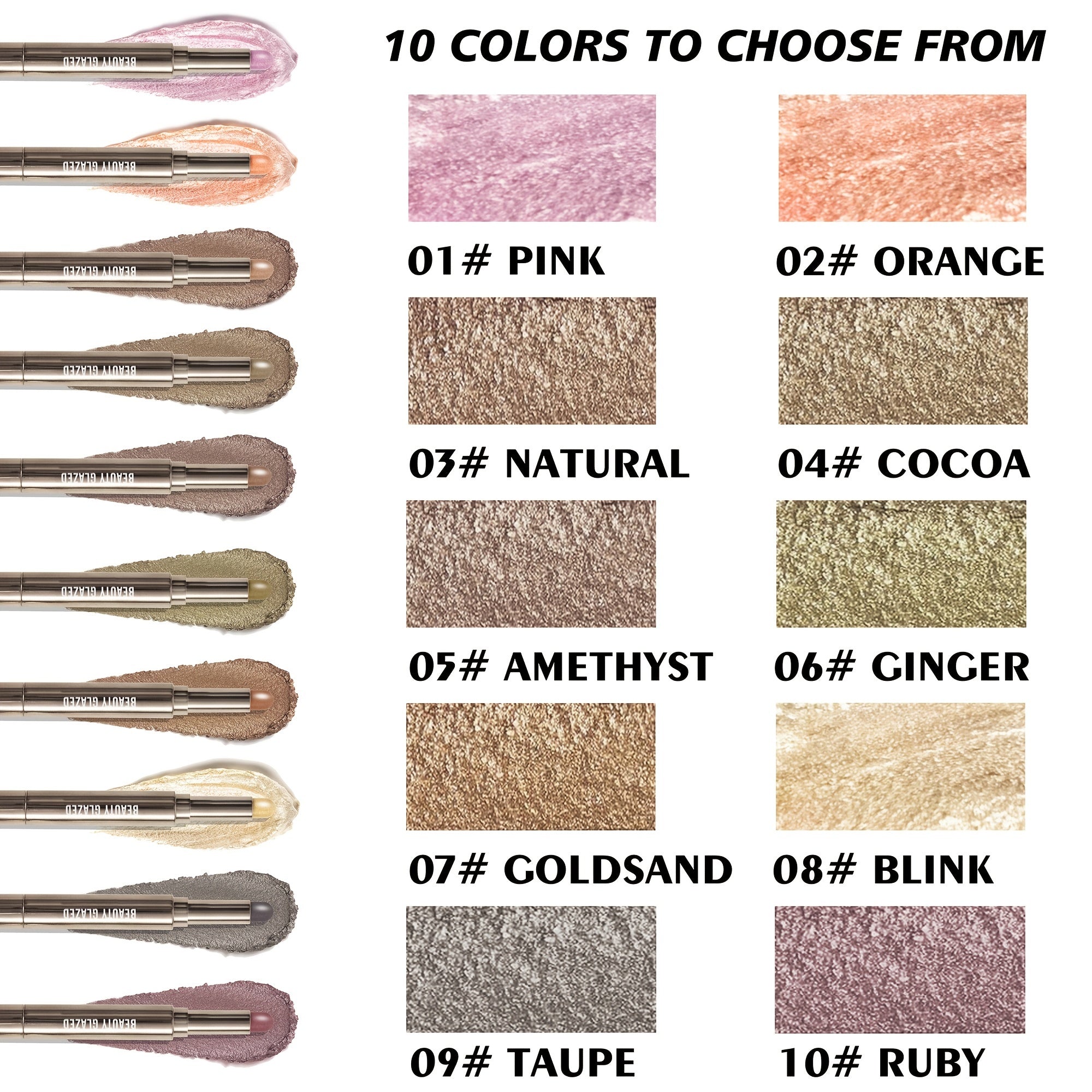 10 Colors Waterproof Diamond Eyeshadow Stick Matte Pink Silkworm Champagne