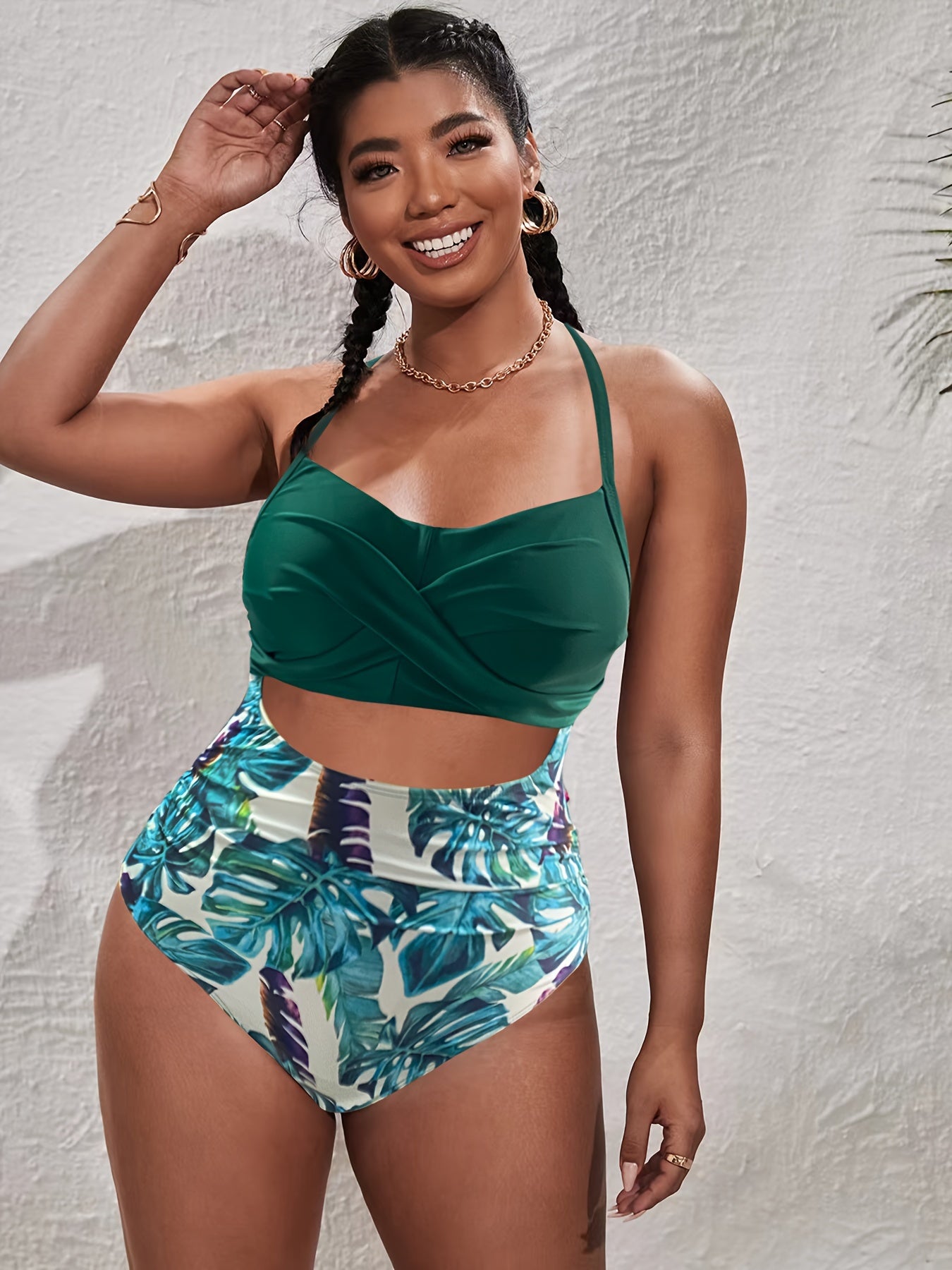 Swimsuit Women's Tropical Print Cut Out Cross Front One Piece