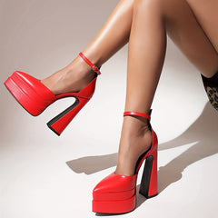 Women's Block Heels Point Toe Platform Pumps Sexy Dress Heels