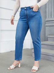 Button Fly High Stretch Straight Leg Jeans