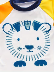 2pcs Boy's Lion Pattern Swimsuit Set Stretchy Bathing Suit