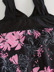 Floral Print V Neck 2 Piece Tankini Swimsuit Women's Swimwear