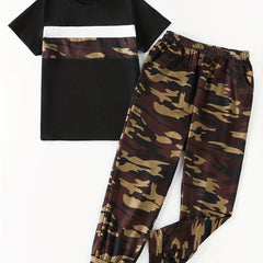 Boy's Camo T Shirt & Sport Shorts Set - Summer Kids Outfit