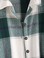 Olive Green Plaid Shirt Jacket Long Sleeve Casual Shacket