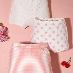 Girls Polka Dot Stripes Heart Graphic Bow High Waist Shortie Brief