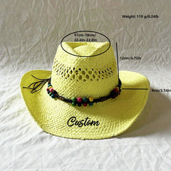 Ethnic Colored Wooden Bead Straw Cowboy Hat
