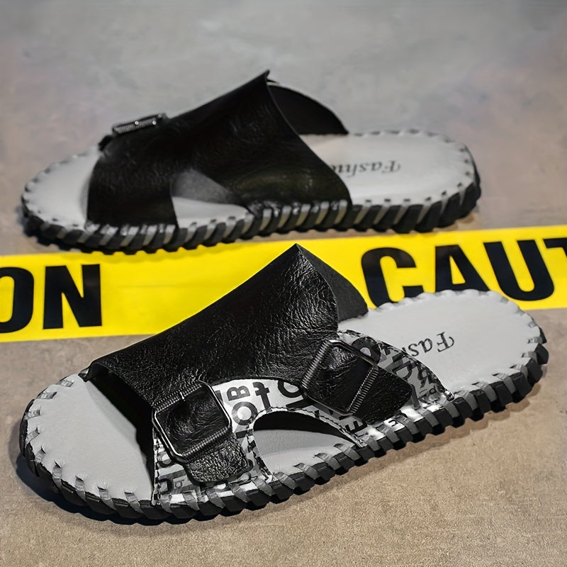 Men's Casual Slip On Slide Sandals with Buckle Strap