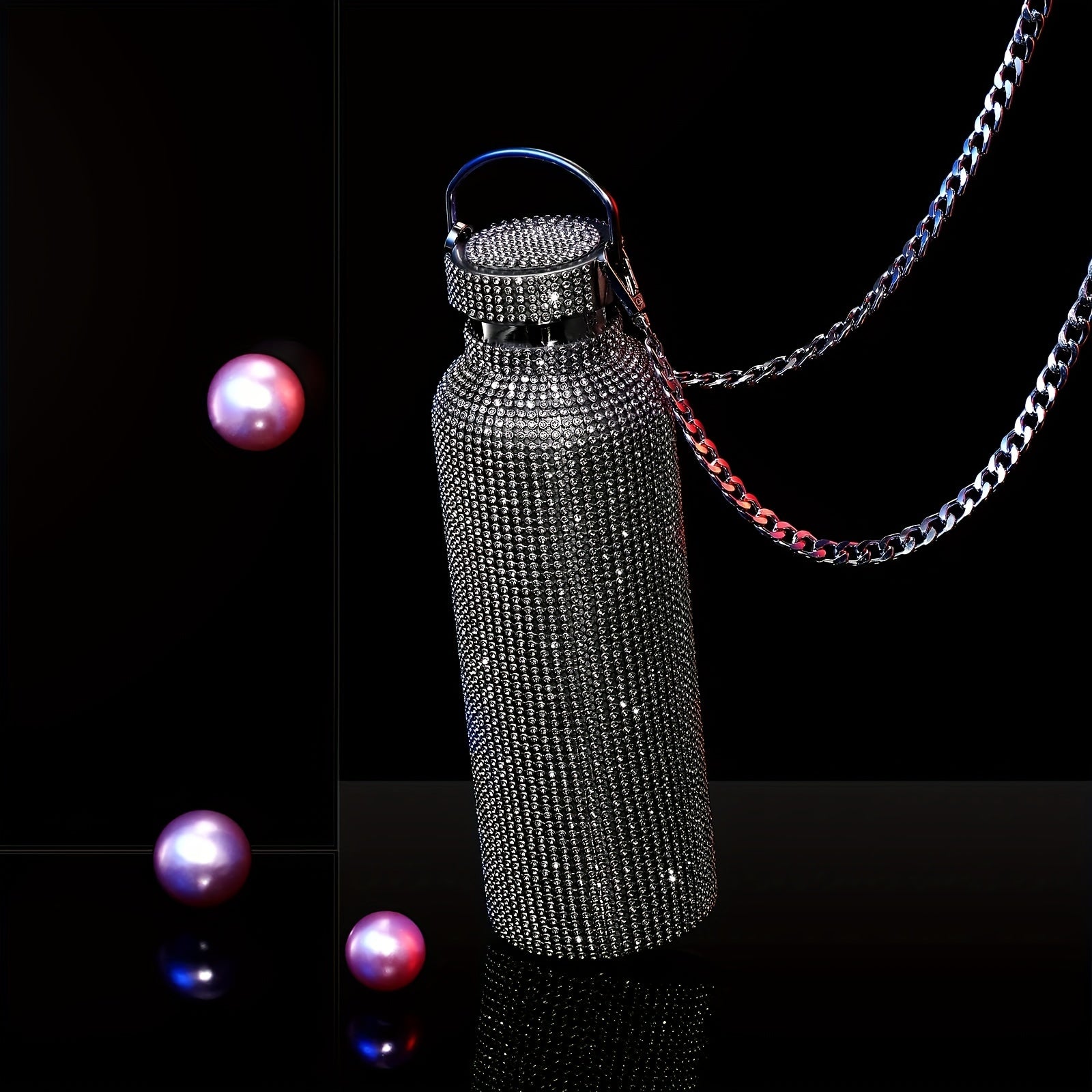 Rhinestone Stainless Steel Water Bottle with Chain