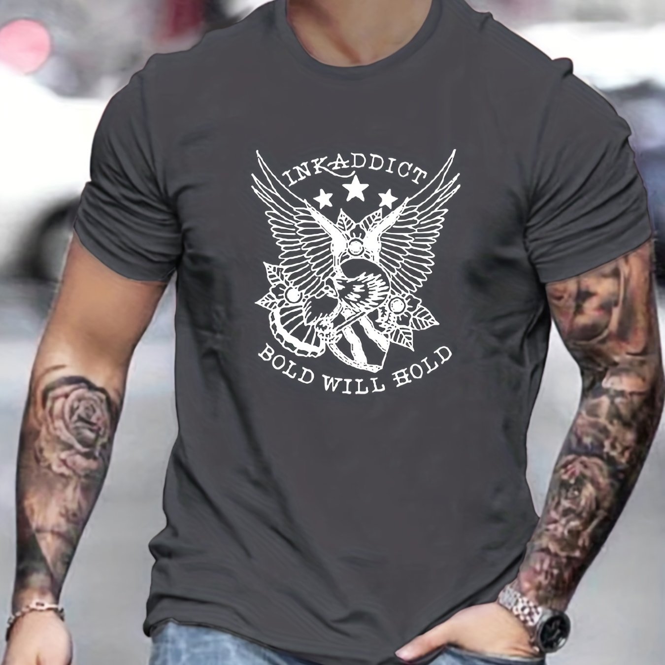 Men's Bold Letter Print T-shirt for Summer